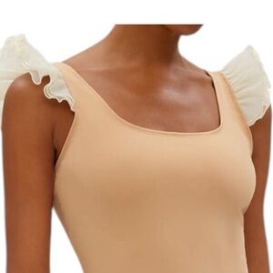 SLEEPER Ariel Bikini Top Beige Cream Ruffle Detail Women’s Size Large NWT